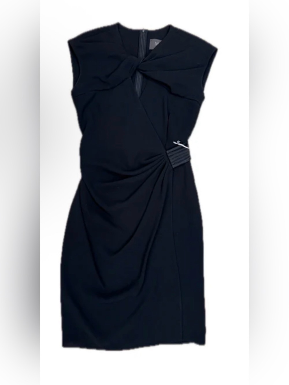 MaxMara Black Twist-Front Cap Sleeve Midi Dress